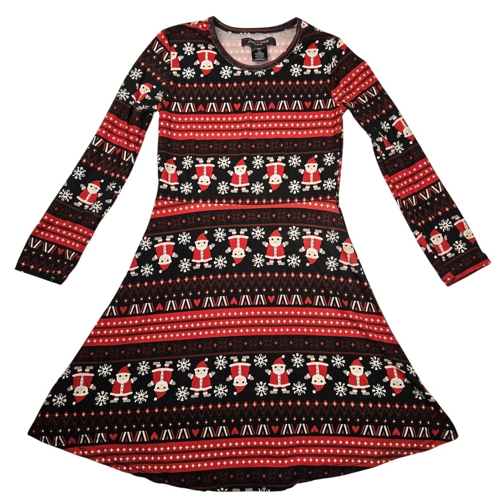 Just One Girls Christmas Santa‎ Snowflake Dress Size 7/8 Long Sleeve